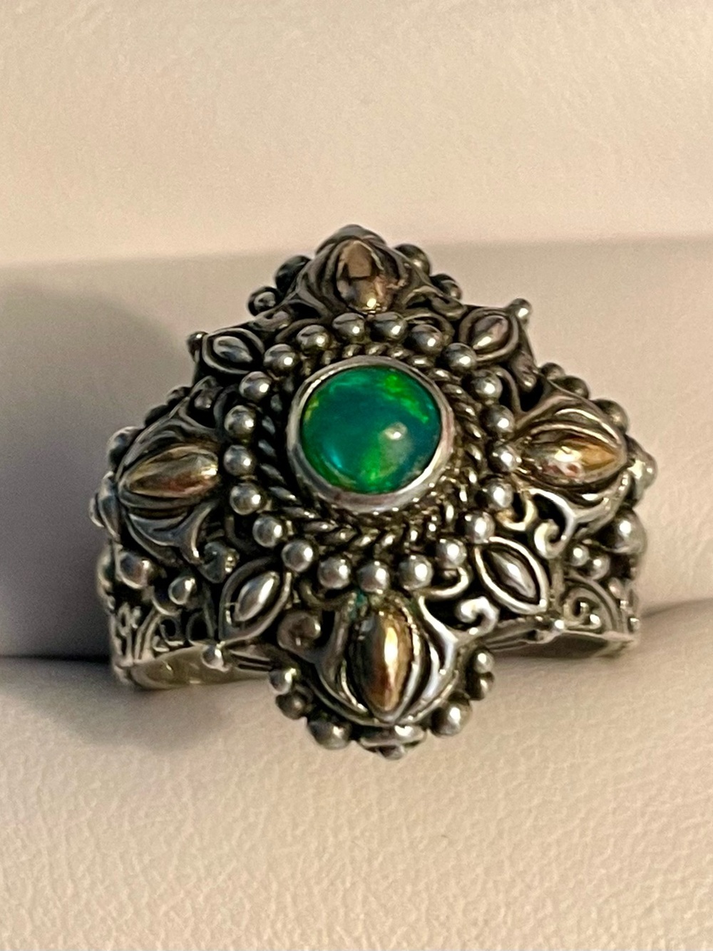 Sarda Opal Sterling Silver Gold Ring Sz 8